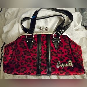 SOURPUSS red leopard fur clasp purse